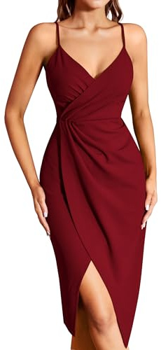 Missufe Robe de cocktail pour femme - Robe d'été - Robe midi festive élégante - Moulante - Sans manches - Bretelles spaghetti - Robe de soirée