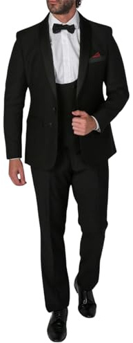 Costume Homme 3 Pièces Noir Col Châle Style Mariage Habillé L'Élégance Absolue du Smoking - Noir 52
