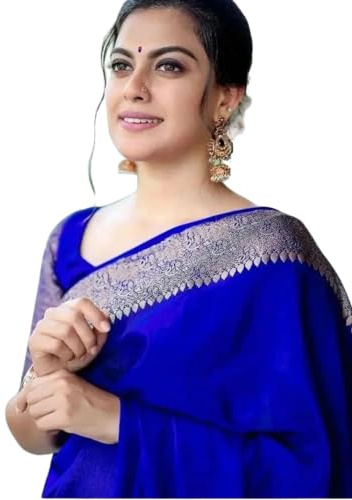 C J Enterprise Women's Pure Banarasi Style Kanjivaram Silk Saree With Blouse Piece For Wedding (Yatri), Royalblue, One Size