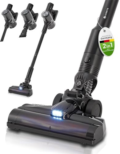 Juskys 2-in-1 Akkustaubsauger VC2101 mit Zubehör - kabellos & beutellos - HEPA Filter, Düsen & Wandhalterung - Akku Staubsauger Schwarz