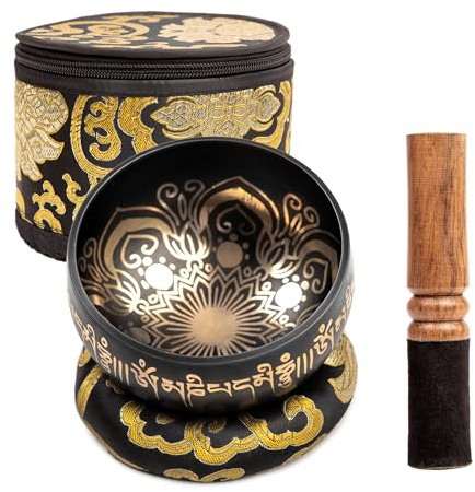 Tibetan Singing Bowl Set - 4 Easy To Play Authentic Handmade For Meditation Sound 7 Chakra Healing By HIMALAYAN BAZAAR (Black with Box, 4)