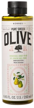 KORRES Olive & Honey Pear Gel de ducha, gel de ducha nutritivo con aceite de oliva y extracto de pera, hidratante y dermatológicamente testado, limpiador suave para todo tipo de pieles, vegano 250 ml