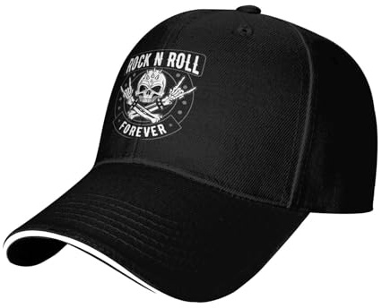 Rock and Roll-Totenkopf Für Immer Herren Damen Basecap Leicht Baseballmütze Verstellbar Angeln Hüte Für Sport Draussen Reisen