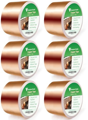 EVG 50 mm x 15 m snigelkoppartejp | självhäftande koppartejp snigelavvisande | snigelavskräckande barriär kopparfolietejp för människor skadedjursbekämpning | självhäftande tejp används för