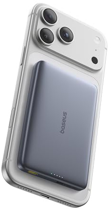 Baseus Picogo AM41 Power Bank, Ultra Slim 10000mAh Qi2 Magsafe Powerbank 15W Wireless, Ricarica Rapida PD 27W, Magnetico Batteria Esterna con cavo USB C per iPhone 17/16/15/14/13/12, Grigio Spazio
