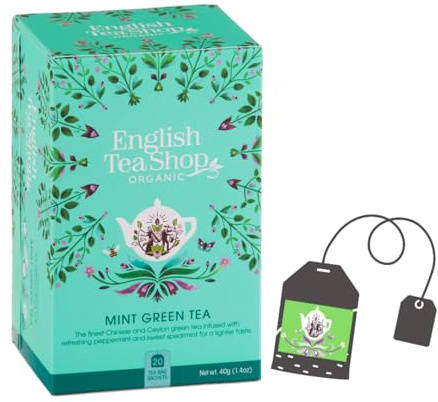 English Tea Shop | EKOLOGISKT grönt te pepparmynta och grönmynta | Infusion av mynta och grönt te i ekobox - 20 filter