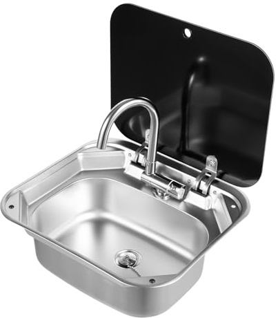 Handfat kran (2022-1058, uppsättning handfat, kran, tillbehör etc.), fällbart handfat för husvagn, båt, husbil, med kallvattenkran, rostfritt stål tvättställ, kamperdiskbänk, handtvätt