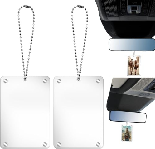 CYUXING 2 Pezzi Portafoto da Appendere all'auto Portafoto Magnetico Universale per Auto Specchietto retrovisore Accessori Ornamenti Decorazioni Acriliche Trasparenti Personalizzate per Regalo papà