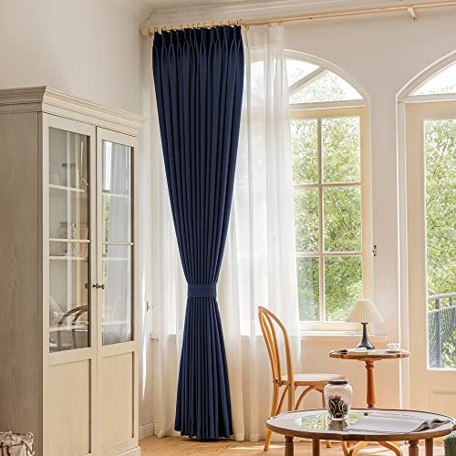 Panel de cortina plisada azul marino de 132 cm de ancho x 183 cm de largo, triple tejido, con aislamiento térmico, ideal para dormitorio, incluye alzapaños, perfecto para barra transversal y pista