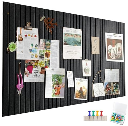 Stor filt anslagstavla självhäftande, 60 x 40 cm filtbräda svart, vertikala ränder dekorativ anslagstavla av filt, vikbar fototavla memotavlor memo brädor bulletin board för kontor kök