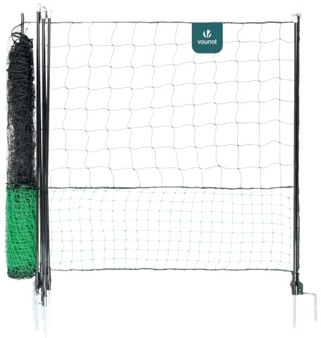VOUNOT® Kit Filet à Poules 12M en PE Résistant avec Porte d'accès pour Enclos Extérieur Clôtures Volaille Protection Poules Canards Piquets Double Pointes Accessoires Inclus