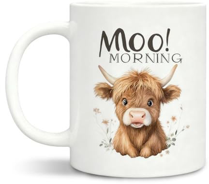 Highland Cow Tasse, Kaffeebecher mit Henkel, Porzellan Coffee Cup, Hochlandrind Motiv Weihnachtstasse, Schöne Tasse Groß 11OZ, Tassen Geschenk für Männer Frauen Kollegen Familie Freunde