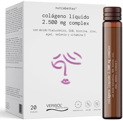 Colágeno Verisol® 2500 mg +Ácido Hialurónico 100 mg +Q10 | Colageno bebible con sabor agradable | + Vitamina C, Biotina, Selenio, Zinc y Acai | Articulaciones, Piel, Cabello y Uñas | nutrabetter®