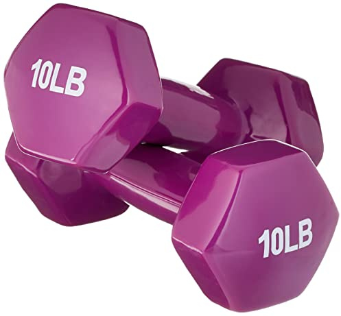 Amazon Basics Vinyl Coated Hexagon Dumbbell Hand Weights, Easy to Use and Store, 10 Pounds, Pair, Purple