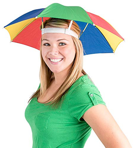 Bedwina Paquete de 2 sombreros de paraguas, coloridos sombreros de fiesta, 20 pulgadas, manos libres, divertidos sombreros de fiesta de playa de colores arcoíris, niños, hombres y mujeres