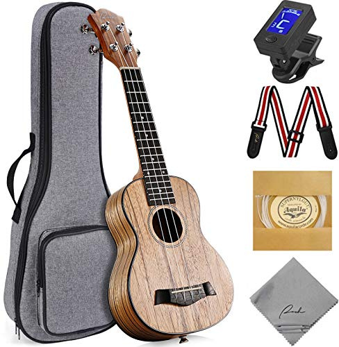 Soprano Ukulele Ranch 21 inch Professional Learn to Play Beginner ukelele with Free Online 12 Lessons ukalalee Starter Instrument Kit Bundle Gig bag&Tuner&Strap&Aquila String Set - Matte