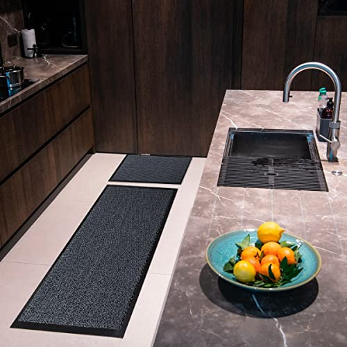 Studio M Classic Schmutzfangmatte/Küchenläufer 60x180 cm, rutschfeste Fußmatte Lang für Innenbereich, Sauberlaufmatte, Teppichläufer rutschfest - Läufer für Küche, Haustür, Eingang, Anthrazit/Schwarz