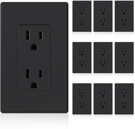 ELEGRP Matte Black Standard Decorator Electrical Wall Receptacle Outlet, 15A 125V, 2 Pole 3 Wire, Non-Tamper Resistant, NEMA 5-15R, Self-Grounding, Wall Plate Included, UL Listed, 10 Pack