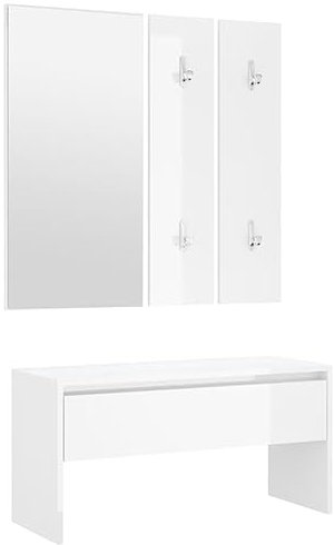 vidaXL Set de Muebles de Recibidor Juego Mueble Entrada Pasillo Vestíbulo Almacenamiento Perchero Banco Madera Contrachapada Blanco Brillo