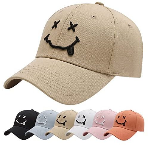 Enwokran Casquette Baseball, Chapeau Ete Respirante Légère Réglable Unisexe avec Brodée Coton Anti-Soleil Sourire Baseball Cap Hip Hop Sport Outdoor Chapeau (Z_Kahaki)