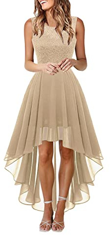 Robe en Dentelle pour Femme Soirée Cocktail Bal High Low Jupe Asymétrique en de sans Manche Robe pour Mariage avec Ceinture obe De Soiree Grande Taille Club Dress Chic Et Glamour Robes