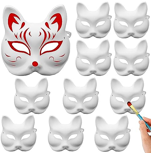 Wuzdy 10 stycken tomma masker, vit räv cosplay mask, gör-det-själv-mask, unisex, barn och vuxna, kreativitet älskare, festlig