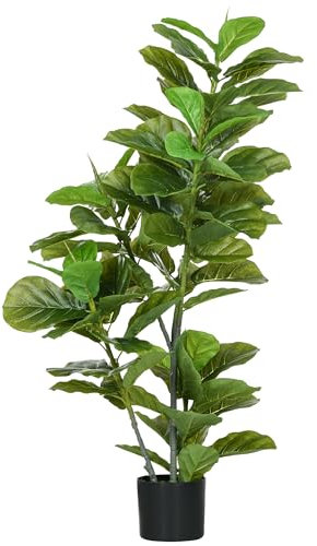 HOMCOM Planta Artificial Decorativa 110x15 cm Árbol Artificial de Ficus con 90 Hojas y Maceta para Interior Decoración para Sala de Estar Oficina Verde