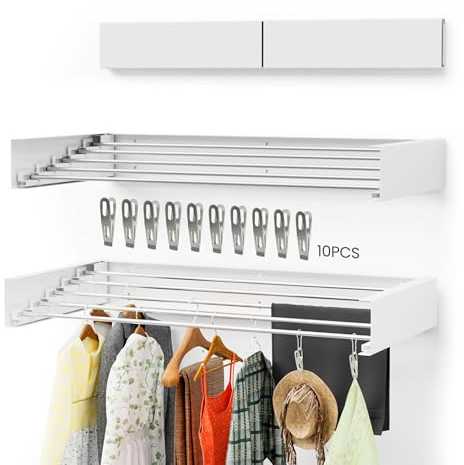 Ascend Lifestyle Wall-Mounted Clothes Drying Rack – Foldable Laundry Drying Rack, Space-Saving Wall Mounted Clothes Rack, Tri-Fold Wall Mounted Drying Rack for Laundry Room