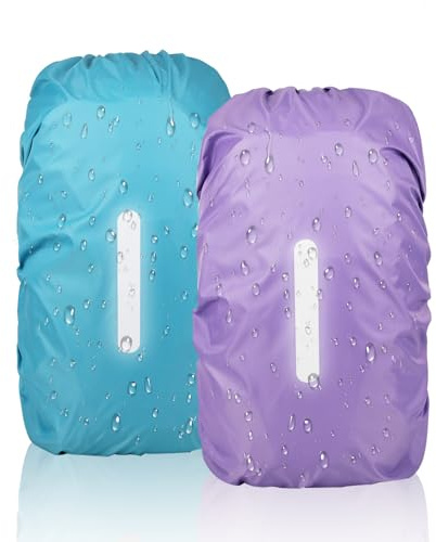 KASESSS 2Pièces Housse de Pluie pour Sac à Dos avec Bandes Réfléchissantes, 45L Housse de Sac à Dos Imperméable, Protection Sac à Dos Pluie Housse de Pluie Réfléchissante pour Cyclisme Scolarisation