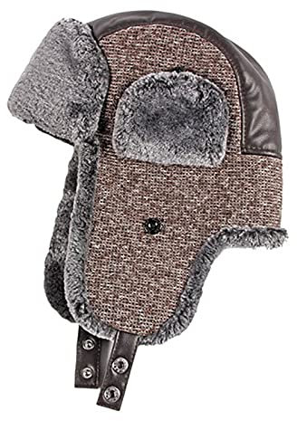 ASerZenith Wintermützen, Mütze Unisex-Mütze Kunstpelzmütze mit Ohrenklappen Winter-Pilotenmütze Dick gefüttert Hält bei kaltem Wetter warm(Coffee-59-60cm)