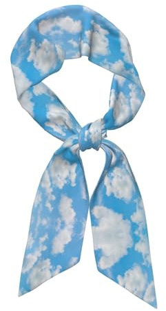 DEXNEL Modischer Seidenschal, blauer Himmel, weiß, Wolkenkunst, Seide, lebendig, bunt, gemustert, leichte Halsbekleidung für Damen, Schwarz , One size