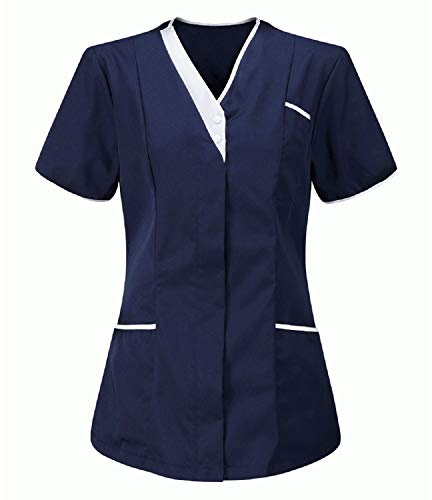 AEGJEGVD 2025 Tunique Médicale Femme Col en V Manche Courte Blouse Infirmiere Femmse Professionnelle Uniforme D'infirmière Uniforme De Travail Esthéticienne Secretaire Medicale Pas Cher
