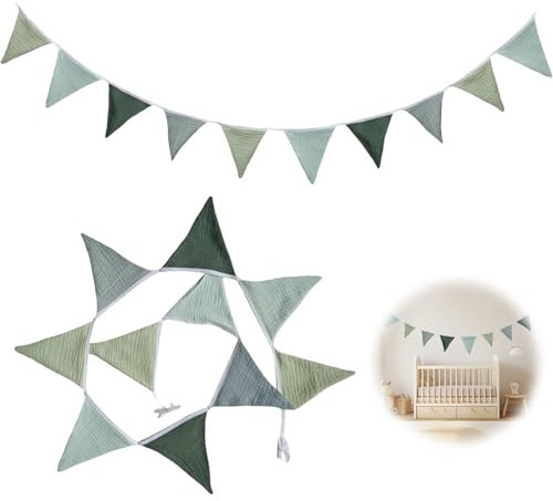 Guirlande de fanions pour chambre d'enfant, guirlande de fanions verts, guirlande de fanions en tissu, décoration pour chambre d'enfant, garçon, lit d'enfant, guirlande de fanions en tissu