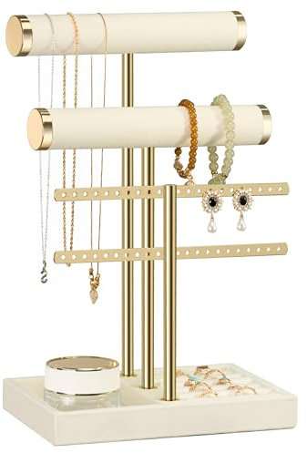 Josmimic 3 Tier Bracelet Holder Display - Detachable T Bar Beige Velvet Bracelet Holder, Jewelry Holder Organizer for Bracelet, Necklace, Watches, Rings