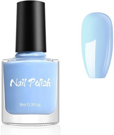 Sky Blue Quick Dry Nail Polish – Glossy Light Blue Long Lasting Nail Varnish, No UV Lamp Needed, High Color Payoff for French Manicure & DIY Nail Art