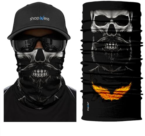 ShopINess Cache-Cou Moto Multifonction Tête de Mort – Tour de Cou Sport Homme Femme, Foulard Bandana Masque Crâne pour Moto, Ski, Randonnée, Halloween