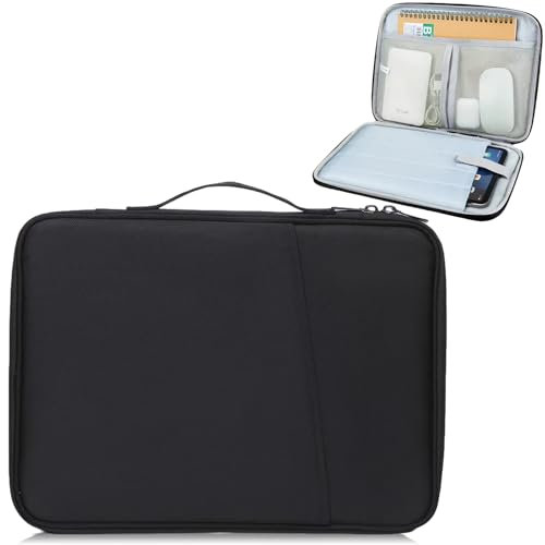 PIWOSGOL Tablet Tasche 9-11 Zoll Hülle Kompatibel mit iPad Pro/Air 11, iPad A16 2025/2024/10.Gen 10,9, Galaxy Tab A9+/S9 FE, Mit Griff, Schutzhülle Gepolstert mit Zubehörfach, Schwarz