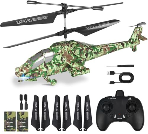 SNMUMU Apache RC Helicopter, Remote Controlled 2.4GHz Helicopter with Height Retaining, LED Lighting, 2 Speed Modes, One Key Start and Landing, Best Gift for Kids