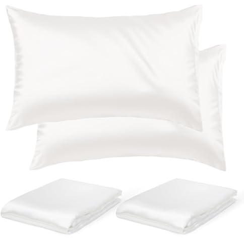 THALMONA Set Federe Cuscino Letto con Cerniera 2 Pezzi 50x70 Cm – Copricuscino Letto Morbido Elegante con Zip Resistente, Facili da Lavare Antipiega Traspiranti, Anallergiche in Poliestere (Bianco)