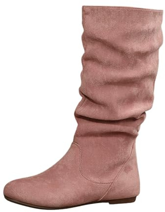 Generisch 2025 Botas de mujer de moda de color sólido con pliegues estilo británico, botas medianas con suela plana Zapatos elegantes de verano para mujer, Rosa., 38 EU