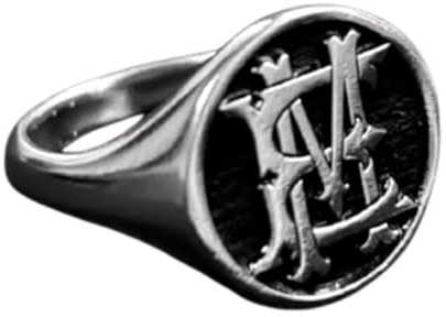 LKBEADS dubbelmonogram i 925 sterlingsilver | silverpläterad ring | Sigillring i rund form, 15 x 15 mm | Bandstorlek US 5–12,5 avelaibal | LKDR_0756