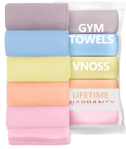Vnoss Microfiber Gym Towels - Quick Dry, Highly Absorbing, Odor-Free, for Women & Men - Gym Towel for Hot Yoga, Tennis, Working Out, Camping, Set of 5 Pastel (Pastel Colors, 5Pack - 16 * 27Inch)