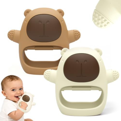 2 Pack Baby Teething Mitten Toys, Silicone Teethers for Babies 3+ Months