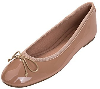 FEVERSOLE Women's Macaroon Colorful Memory Foam Cushion Insock Patent Ballet Flat Nude Size 7.5 M US