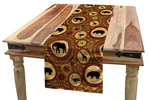 ABAKUHAUS Sambia Tischläufer, Tiere, Esszimmer Küche Rechteckiger Dekorativer Tischläufer, 40 x 300 cm, Schwarz Ingwer