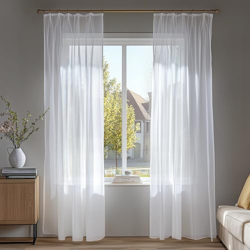 Deconovo Tende Voile per Interni Camera da Letto, Tende Trasparenti con Fettuccia Eleganti e Moderne Soggiorno Cameretta 2 Pannelli,140x290 CM, Bianco