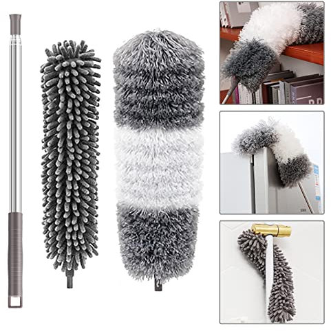 jiuzcare Spolverino per Polvere Telescopico con Manico in Acciaio Inossidabile 252 cm Lavabile Telescopico Spolverino in Microfibra Togli Polvere Allungabile per Soffitti Ragnatela Tetti Interni, 2PCS