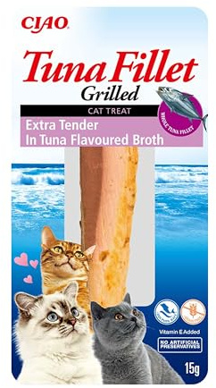 INABA Ciao Tuna Fillet, Friandise pour Chats, Crabe Extra Tendre, 12x15g | Filet de Thon Grillé et Bouillon Aromatisé, Snack Tendre et Humide, Pêché en Haute Mer, Ingrédients Premium, Sans additifs