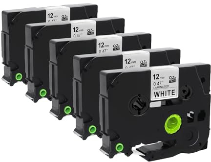 Molabel 5er-Pack kompatible TZe-231 Schriftbänder für Brother TZe-231 / TZ-231, 12 mm (0,47 Zoll) laminiert, weißes Band mit schwarzer Schrift, kompatibel mit P-Touch PT-H100R, PT-H105, PT-H100LB.
