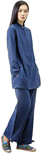 Traditionelle chinesische Tai-Chi-Uniformen für Damen, chinesische Kung-Fu-Kleidung, Tai-Chi-Anzug aus Baumwolle, Yoga-Anzug für Zen-Meditation, Kampfkunst, Grün-S (Blau XL)
